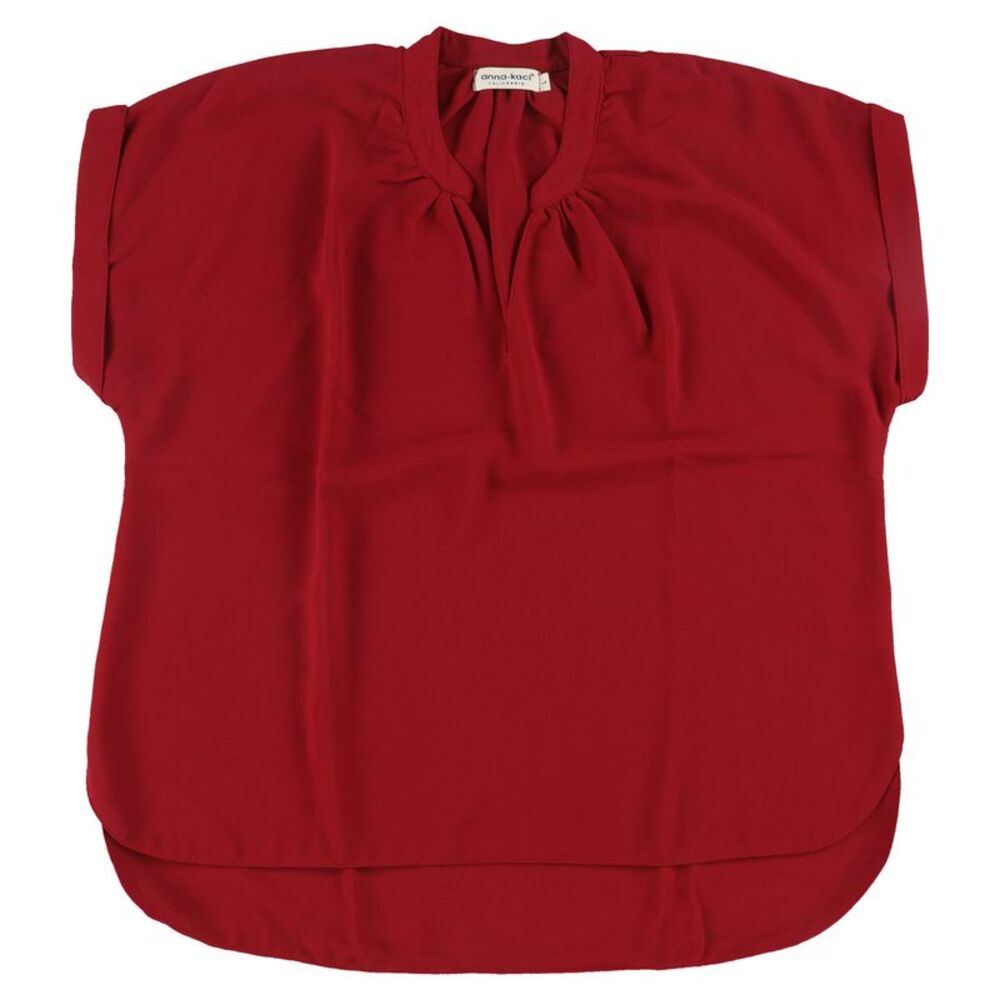 anna-kaci Womens Pleated Collar Sleeveless Blouse Top, Red, L, DM